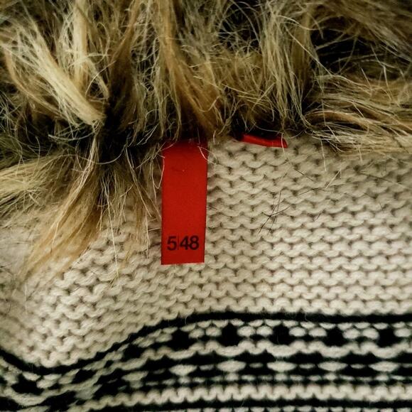 Saks 5th Avenue Wool Blend Open Cardigan Faux Fur Sweater Vest Small Stripe - Picture 6 of 6